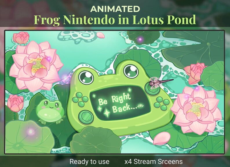 Animated Stream Screen: Cute Nintendo Frog Theme, Lotus Pond Twitch Scenes (MP4) image 6