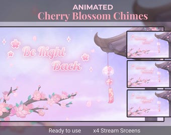 Animated Stream Screen: Cherry Blossom Wind Chimes With Pental, Flower, Twitch Scenes (MP4)