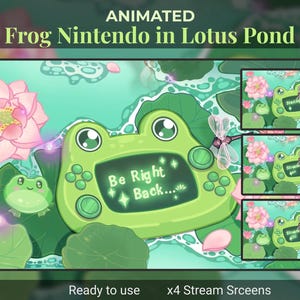 Animated Stream Screen: Cute Nintendo Frog Theme, Lotus Pond Twitch Scenes (MP4) image 1