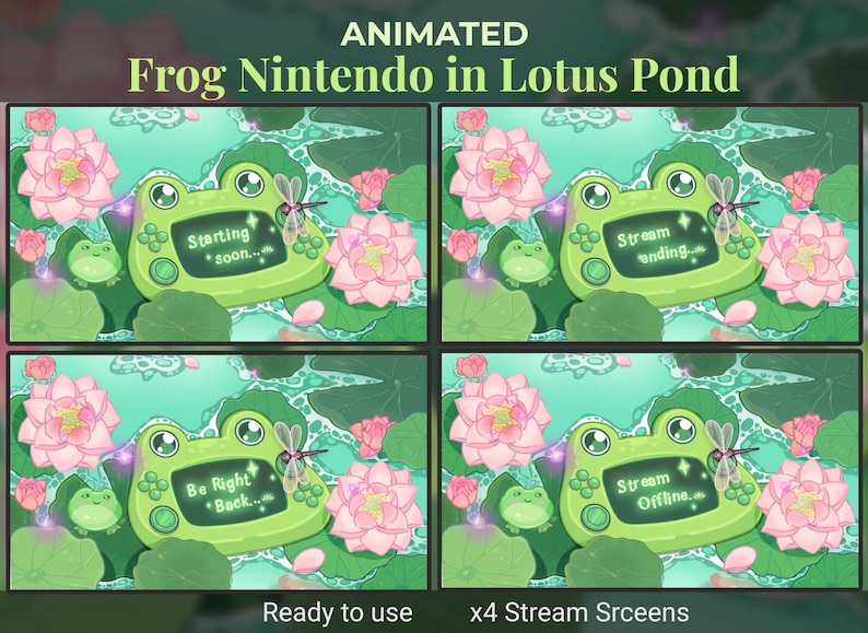 Animated Stream Screen: Cute Nintendo Frog Theme, Lotus Pond Twitch Scenes (MP4) image 2