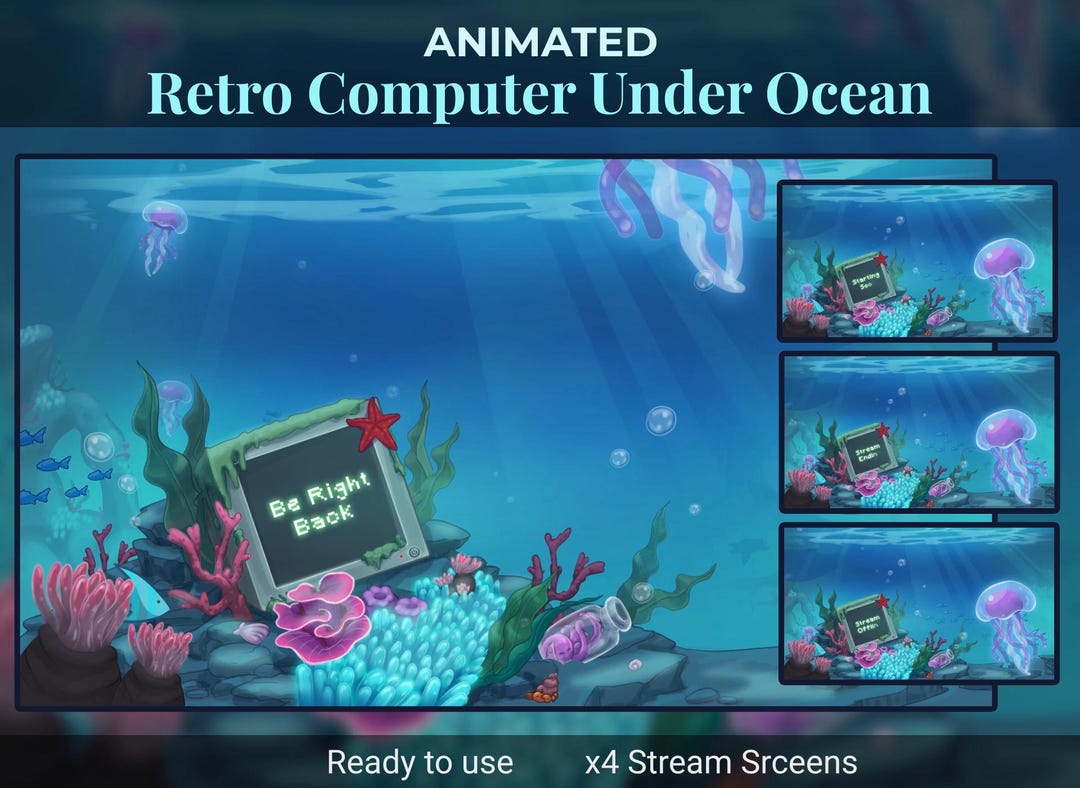 Stream Offline Screen Fish Animated Stream Screen: Retro Computer in Underwater With Fish ...