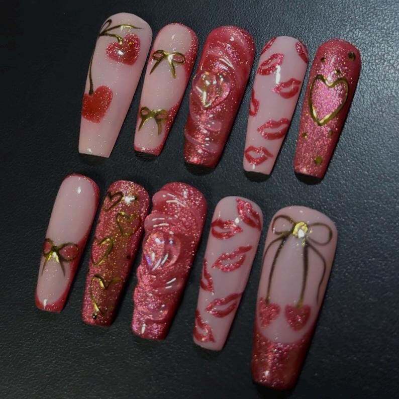 Cupids favoritpressnaglar|Kyssläppset|Alla hjärtans dag|Romantiskt glitter|Kistgelnaglar bild 4
