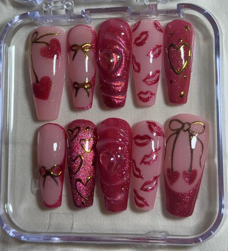 Cupids favoritpressnaglar|Kyssläppset|Alla hjärtans dag|Romantiskt glitter|Kistgelnaglar bild 6