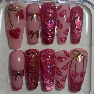 Cupids favoritpressnaglar|Kyssläppset|Alla hjärtans dag|Romantiskt glitter|Kistgelnaglar bild 5