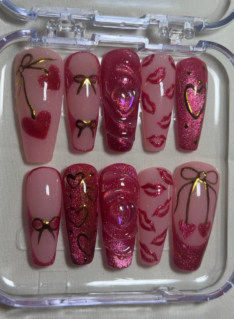 Cupids favoritpressnaglar|Kyssläppset|Alla hjärtans dag|Romantiskt glitter|Kistgelnaglar bild 5