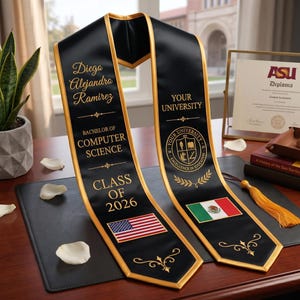 Custom Computer Science Graduation Stole, Personalized Graduation Sash, Italian American Grad Stole, Class of 2026