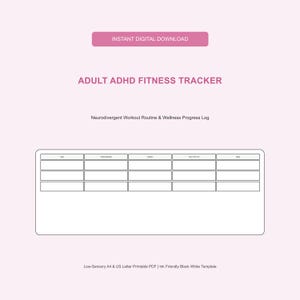 Minimalist Adult ADHD Fitness Planner | Neurodivergent Workout Organizer | A4 & US Letter Instant PDF Download