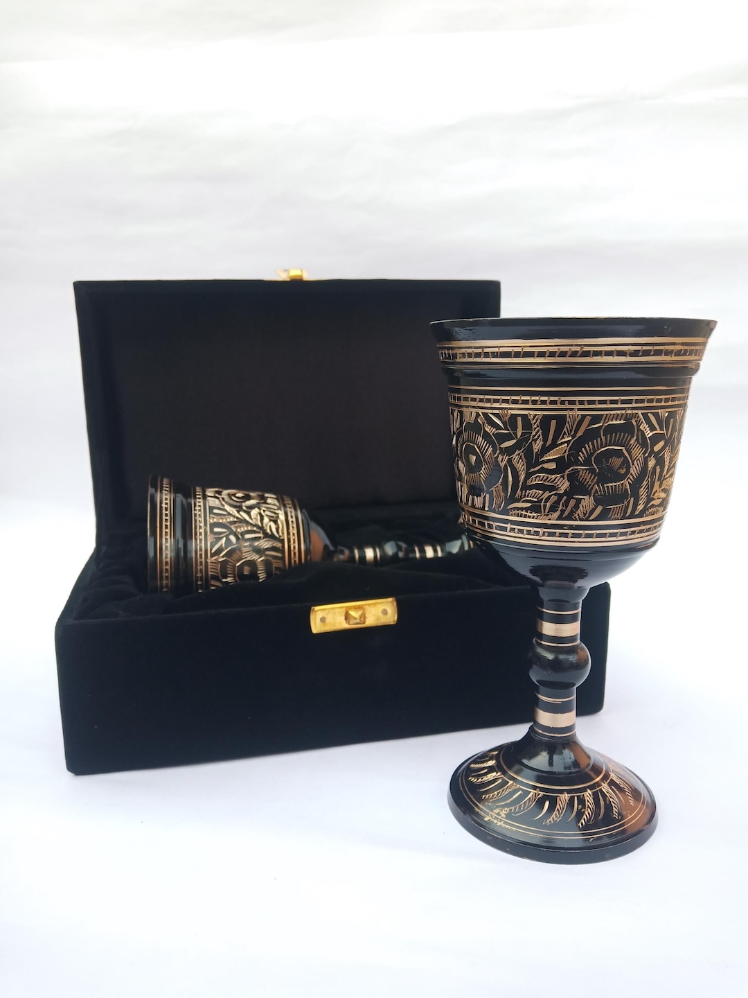 Custom Engraved Black Brass Goblet, Medieval Style Chalice ...