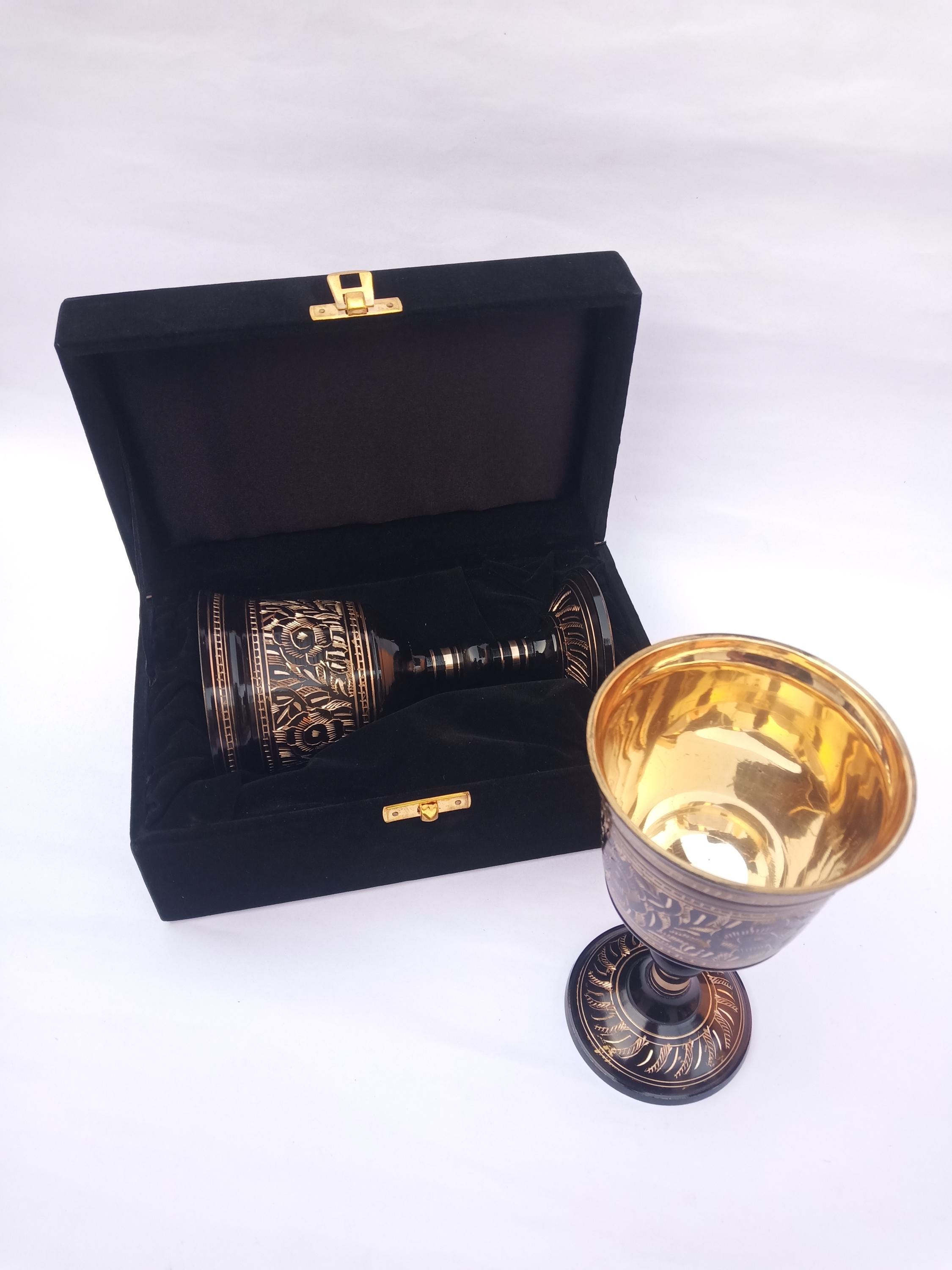 Custom Engraved Black Brass Goblet, Medieval Style Chalice ...