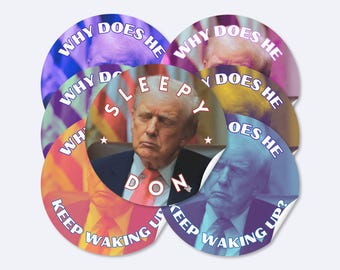 Sleepy Don Sticker Pack, Assorted Anti Trump Political Humor Decals (1.5" Waterproof)