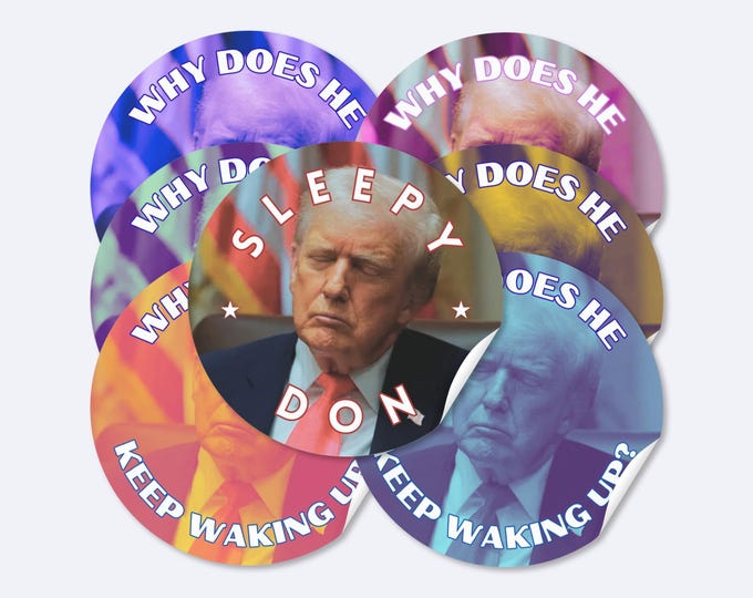 Sleepy Don Sticker Pack, Assorted Anti Trump Political Humor Decals (1.5" Waterproof)