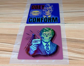 OBEY CONSUME CONFORM Sticker Pack 2 pcs, They Live Inspired Color-Pop Large Waterproof Decals