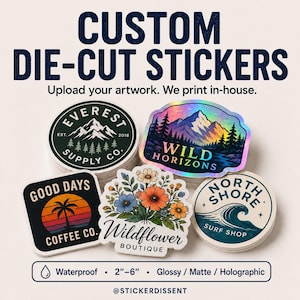 Custom Die Cut Stickers: Waterproof Vinyl Decals, Choose Glossy/Matte/Holographic Finishes, Bulk Packs, Fast Under 24 Hour Turnaround