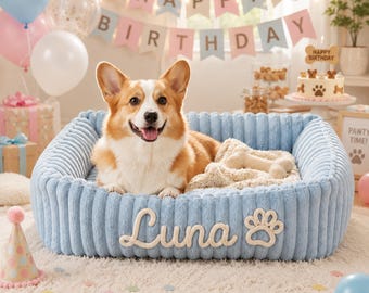 Cama personalizada para animais de estimação, cama personalizada para cães com nome, presente para filhotes, presente de aniversário para cães, cama aconchegante para gatos para amantes de animais de estimação.