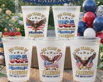 Personalized America 250th Anniversary Patriotic Plastic Cups 1776-2026, Custom Family Name Cup, 4th of July, 250th Anniversary Party Cups