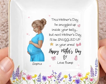 Personalized This Mother's Day I'm Snuggled Up Ceramic Ring Dish, New Mom Gift From Baby Bump, Newborn Gift For Pregnancy Daughter From Mom