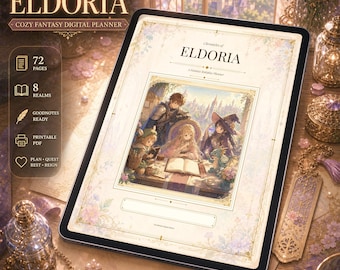 Eldoria Cosy Fantasy digitale planner | Gelinkte pdf-notitieblok (digitale download) | RPG-achtige planner | Afdrukbare A4-brief