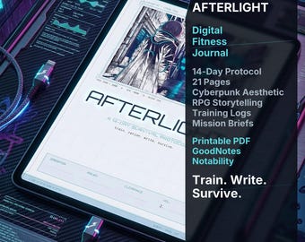 Cyberpunk 14-daagse overlevingsfitnessdagboek (digitaal en afdrukbaar)