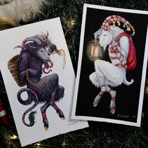 Krampus and Julbock - Fine Art Prints, Watercolor, Canvas