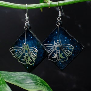 Celestial Moon Moth Earrings - witchy occult jewelry gift art spooky - by Grumpy Mammoth Studios - Aoife Caroselli