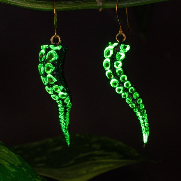 Tentacle Earrings - mini animal tentacle jewelry gift art spooky UV React - by Grumpy Mammoth Studios - Aoife Caroselli