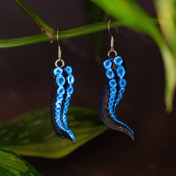 Tentacle Earrings - mini animal tentacle jewelry gift art spooky glow - by Grumpy Mammoth Studios - Aoife Caroselli