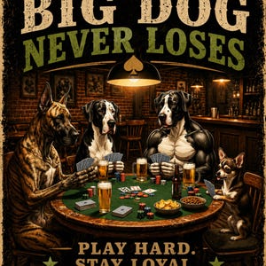 Dogs Playing Poker, Great Dane, Big Dog Never Loses,  Trending Shirt, Plus Size, Funny meme, top selling t shirts