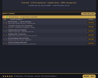 Home Net Proceeds Calculator – Excel, Google Sheets, Capital Gains, Offer Comparison