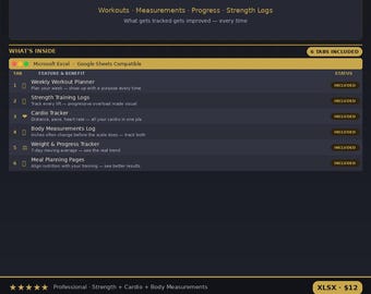 Fitness Planner PDF - Workout Tracker, Strength Training Log, Body Measurements, Progress Tracker