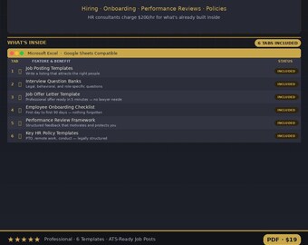 Small Business HR Kit PDF - Hiring Templates, Job Offer Letter, Onboarding Checklist, HR Policies