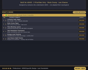 ADHD Planner – Daily Priorities, Brain Dump, Habit Tracker (PDF Download)