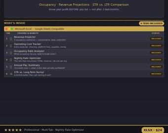 Airbnb STR Calculator – Revenue Projections, Cash Flow Analysis (XLSX)