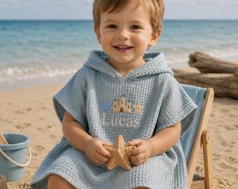 Custom Name Beach Towel, Custom Name Toddler Beach Bath Towel, Summer Trip Towel, Baby Shower Gift, Waffle Towel,Summer Keepsake, Baby Gift