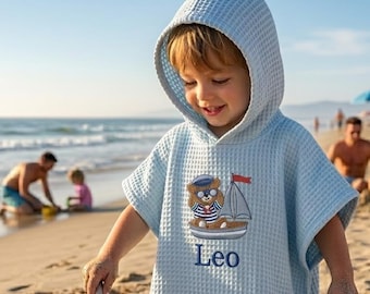 Toalla de playa personalizada, regalo para baby shower, toalla de baño para niños pequeños, toalla de gofre, ambiente veraniego, regalo personalizado, toalla infantil, imprescindible para la playa