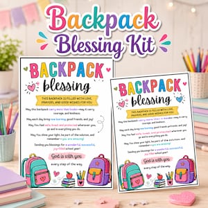 Backpack Blessing Kit Printable, Back to School Prayer Cards, Christian School Blessing Tags, Kids Encouragement Cards, Canva Template