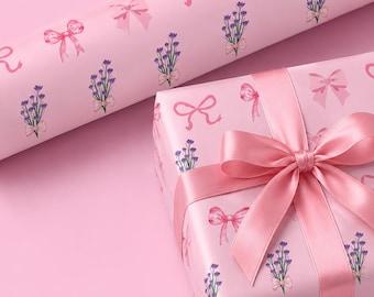Papel de regalo Coquette Pink Bow para descargar digitalmente, papel de regalo imprimible.