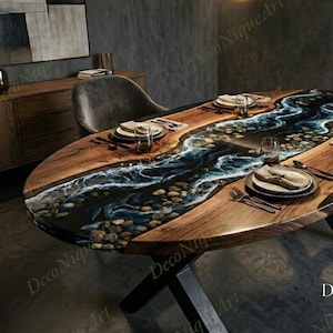 Black Ocean Epoxy River live rand walnoothouten tafel handgemaakte moderne luxe tafel