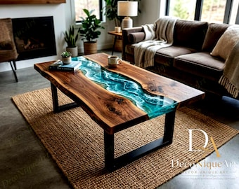 Mesa de centro Ocean Art Epoxy River / Muebles modernos con diseño de olas costeras