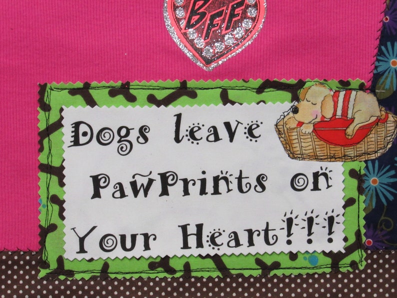 Dogs Leave Pawprints on Your Heart Quilted Wall Art-Mixed Media-Crazy Quilting-Fiber Art-OOAK-Dog Lovers Quilted Wall Art image 5