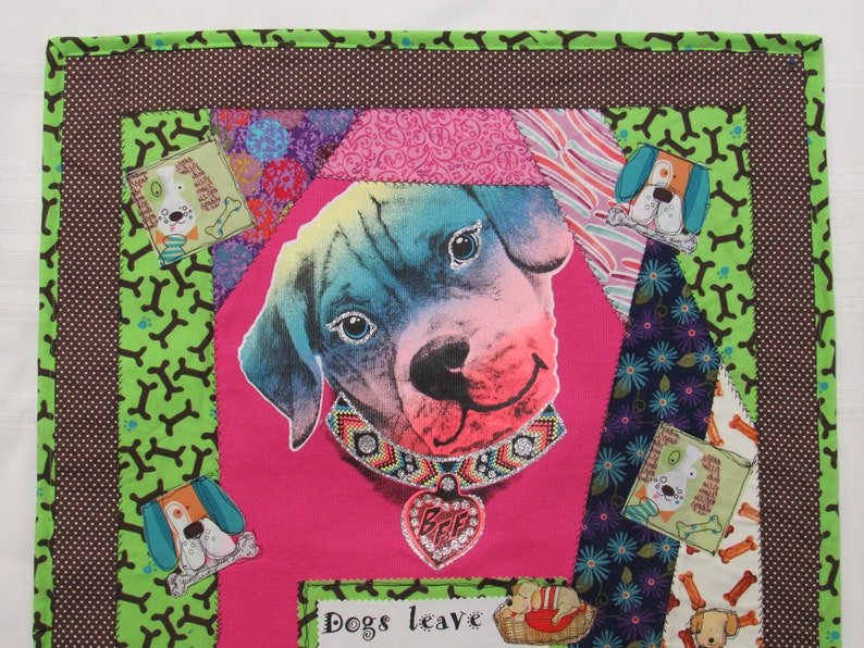 Dogs Leave Pawprints on Your Heart Quilted Wall Art-Mixed Media-Crazy Quilting-Fiber Art-OOAK-Dog Lovers Quilted Wall Art image 7