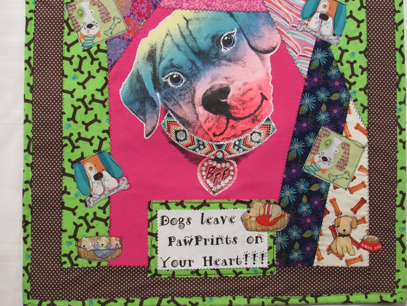 Dogs Leave Pawprints on Your Heart Quilted Wall Art-Mixed Media-Crazy Quilting-Fiber Art-OOAK-Dog Lovers Quilted Wall Art image 6