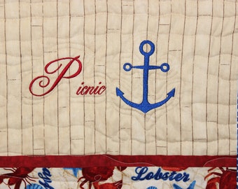 Nautical Quilt with Lobsters and Crabs-Custom Embroidery-Valentine Quilt-Birthday Quilt-Guy or Gal Nautical Gift Quilt-Lobster Quilt