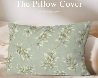 Olive Branch Polyester Pillow Cover Sage Green (12 x 20 inches - Polyester) Botanical Decor Pattern Double Sided