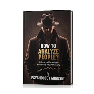 Puede incluir: Un libro de tapa dura titulado How to Analyze People? A Guide to Mastering & Influencing Any Personality por Psychology Mindset. La portada presenta una ilustración oscura y sombría de una persona con fedora y gabardina en tonos marrones.