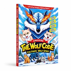 May include: A book titled The Wolf Code: Cultivate Wolf Spirit by Doris Walton. The cover features a large blue wolf with flaming eyes, two small cartoon kittens, and four wolves in a snowy landscape. Text includes Think Bigger, Work Harder.