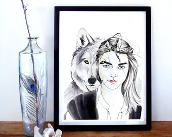 Arya, Nymeria Art Print| Direwolf Art| Got