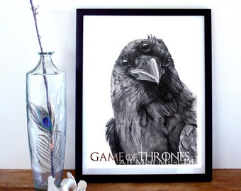 Three Eyed Raven Fine Art Giclee Print | Three Eyed Raven Art | All Men Must Die Art | Got Quote | Raven Poster | Fan Art