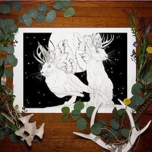 Jackalope Giclée Fine Art Print | Folklore Art  | Cryptid Art  | Folklore Creature Art | North American Folklore | Rabbit Art | Fantasy Art