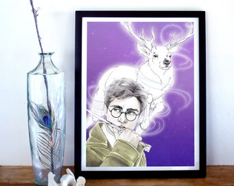 Jongen die leefde Art Print | Hert Patronus | Tovenaarskunst | Magische kunst | Fankunst