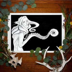 Tentacle Girl Art Print | Octopus Art Print Poster | Cthulhu Art Print Poster | Sea Creature Art Print Poster | Dark Art